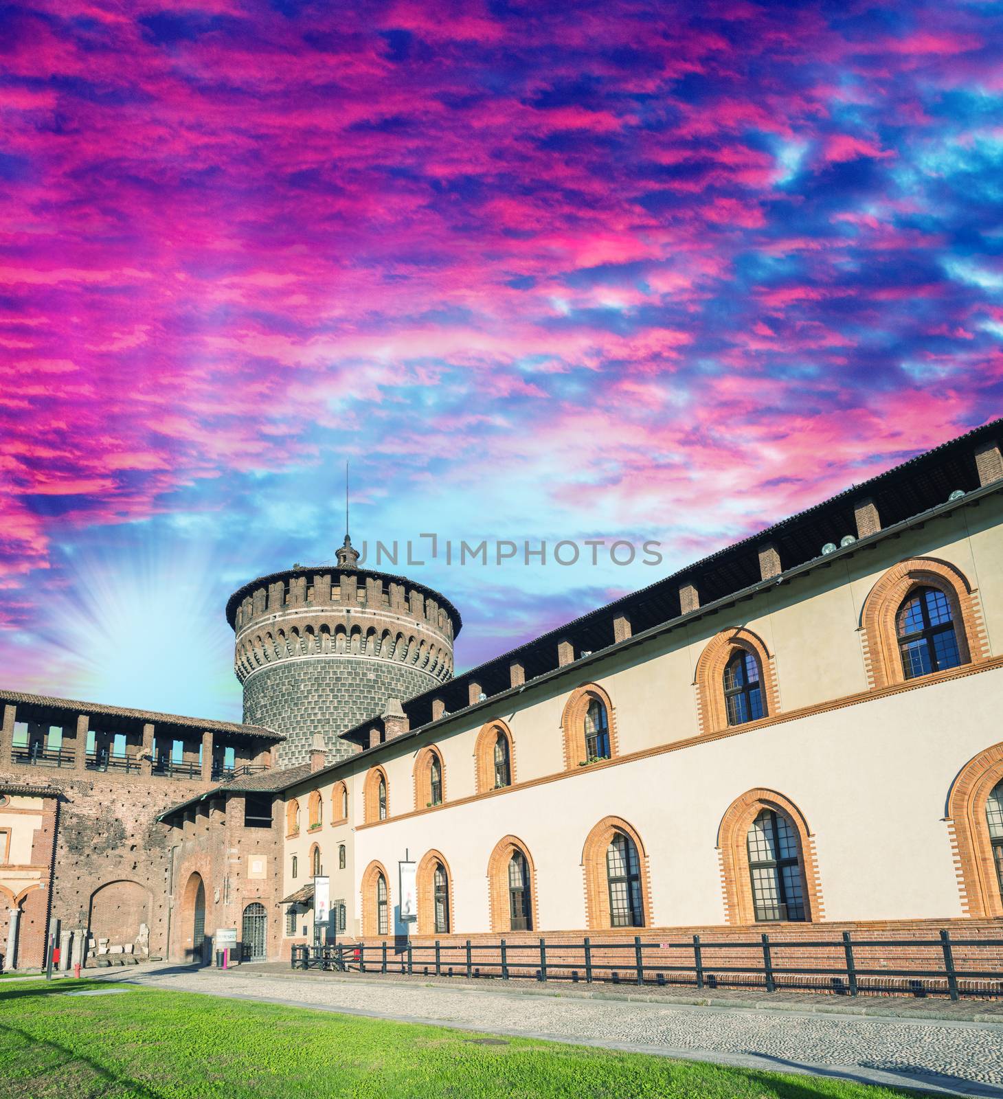 Sforza castle on a beautiful summer day, Milan.
