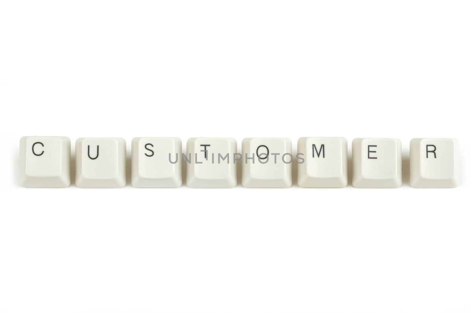 customer text from scattered keyboard keys isolated on white background
