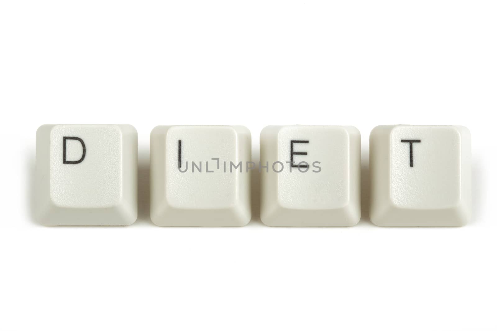 diet text from scattered keyboard keys isolated on white background