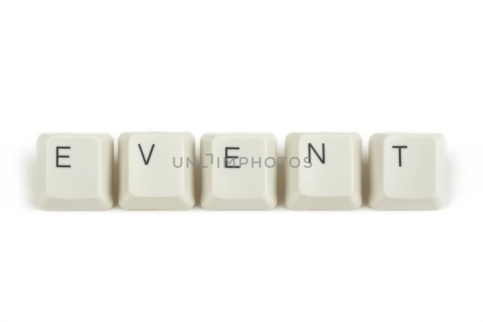 event text from scattered keyboard keys isolated on white background