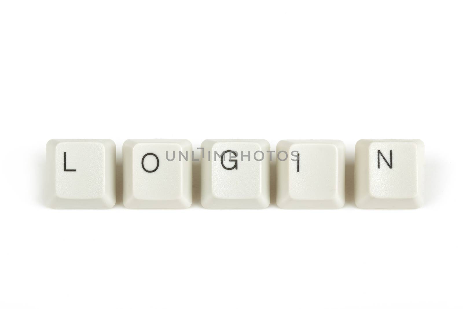 login text from scattered keyboard keys isolated on white background
