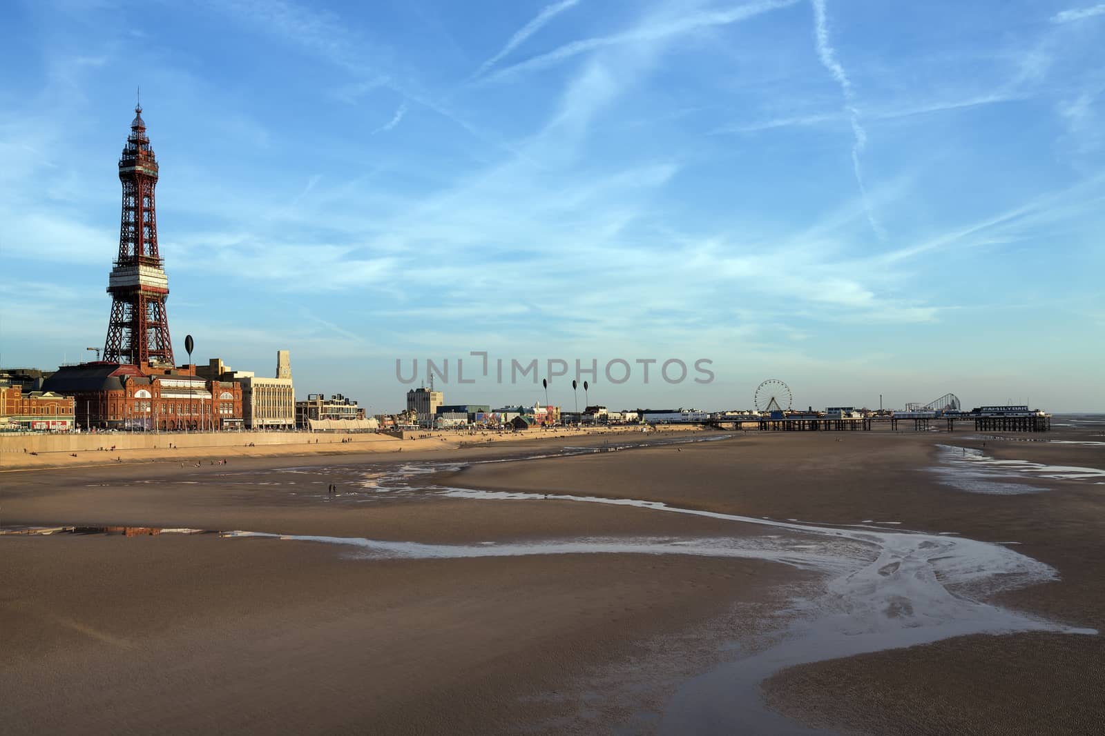 Blackpool Tower - The beach at low tide at Blackpool on the northwest coast of England.