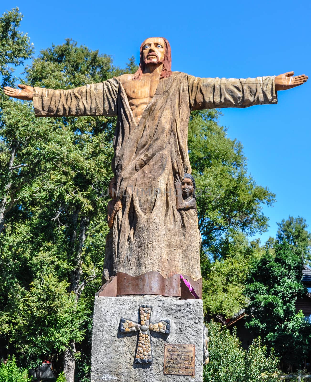 Christ statue on a top of hill, Pucon, Patagonia, Chile