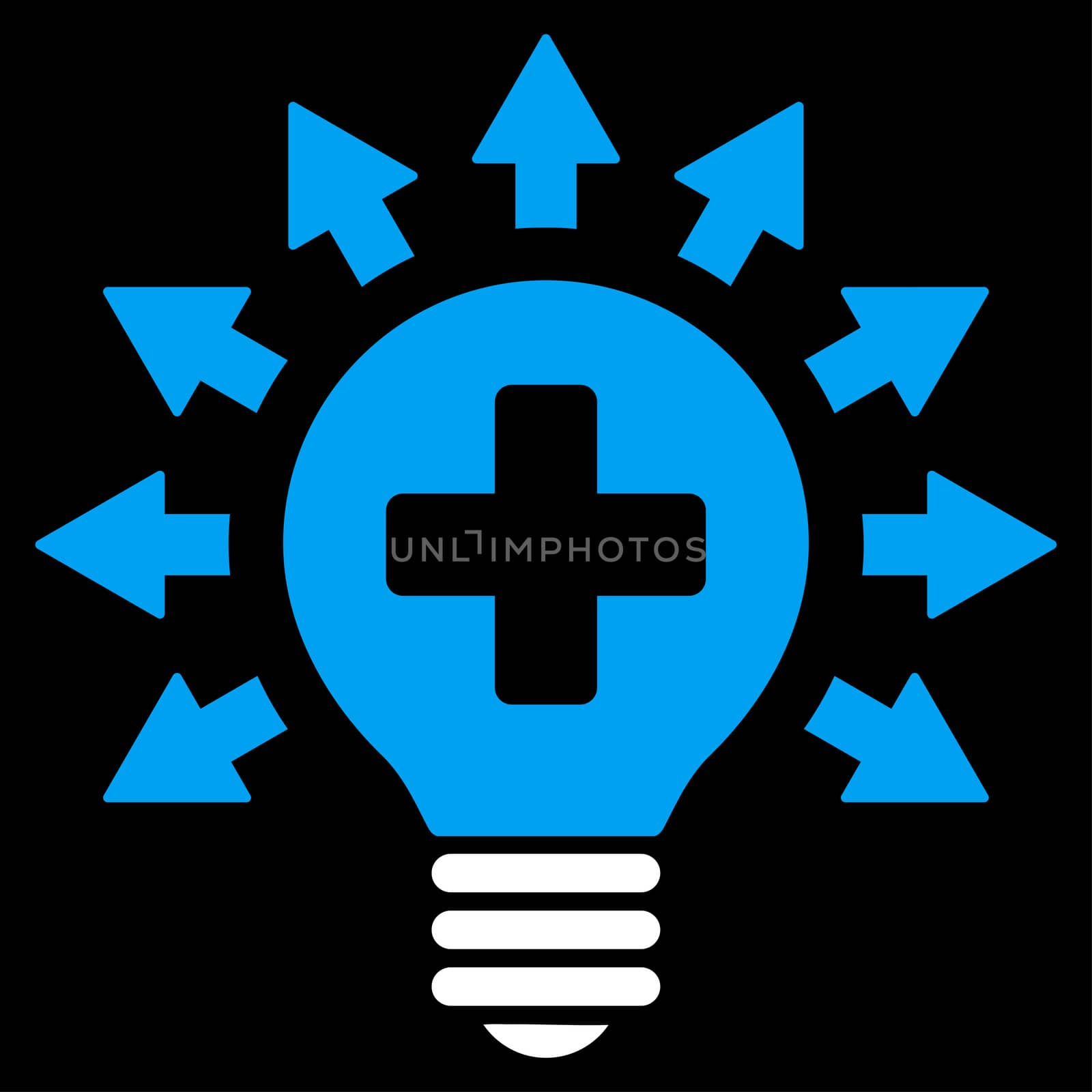 Disinfection Lamp raster icon. Style is bicolor flat symbol, blue and white colors, rounded angles, black background.