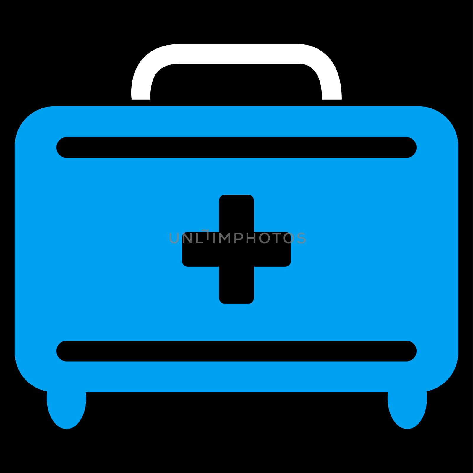 First Aid Toolkit raster icon. Style is bicolor flat symbol, blue and white colors, rounded angles, black background.
