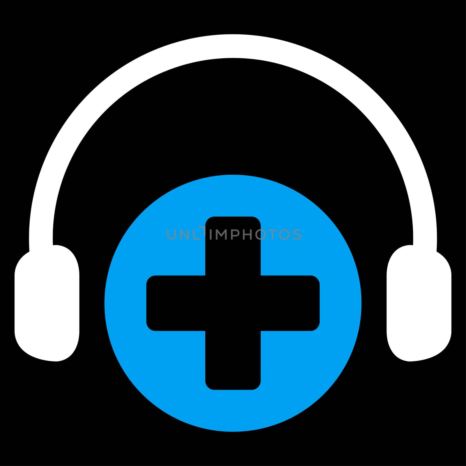 Hospital Call Service raster icon. Style is bicolor flat symbol, blue and white colors, rounded angles, black background.