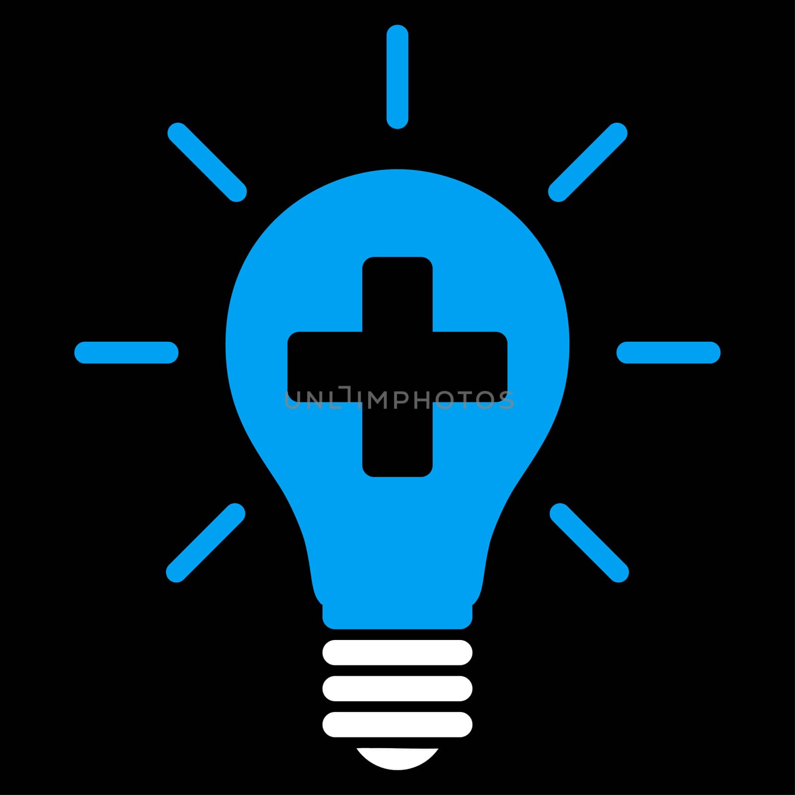 Medical Electric Lamp raster icon. Style is bicolor flat symbol, blue and white colors, rounded angles, black background.