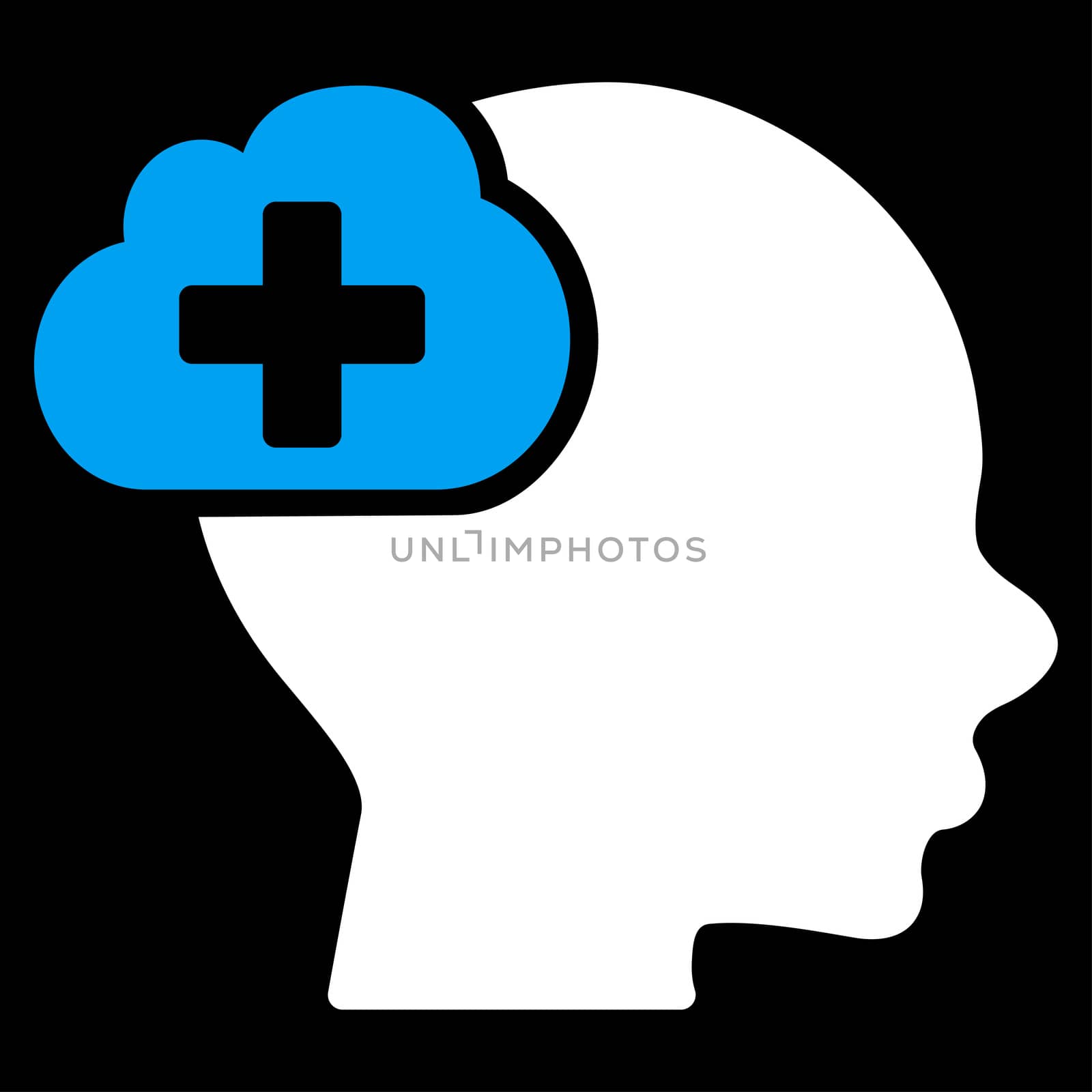 Medical Idea raster icon. Style is bicolor flat symbol, blue and white colors, rounded angles, black background.
