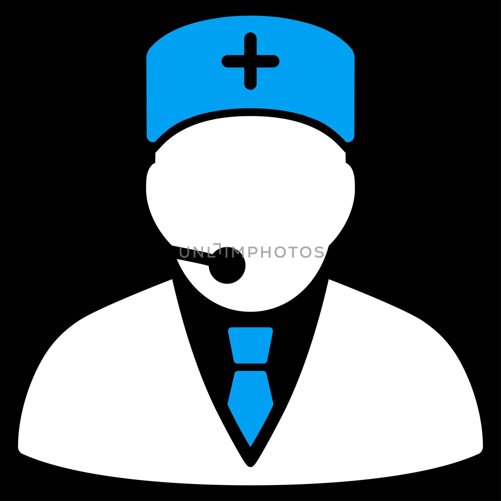 Medical Manager raster icon. Style is bicolor flat symbol, blue and white colors, rounded angles, black background.