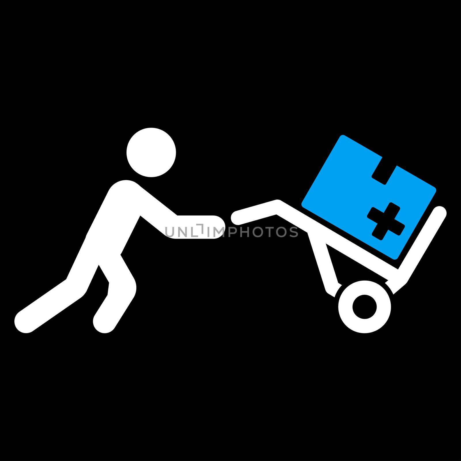 Medical Shopping raster icon. Style is bicolor flat symbol, blue and white colors, rounded angles, black background.
