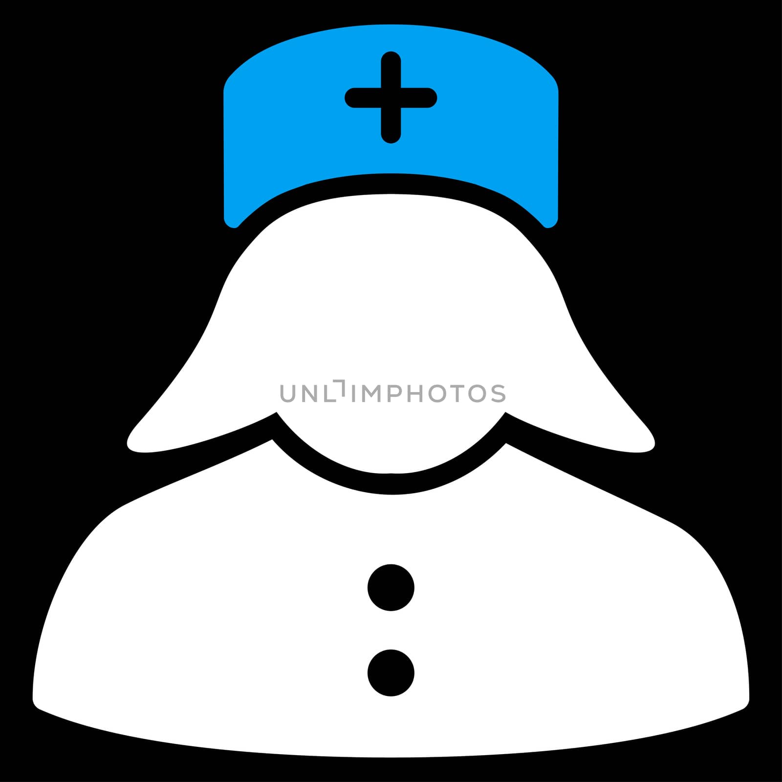 Nurse raster icon. Style is bicolor flat symbol, blue and white colors, rounded angles, black background.
