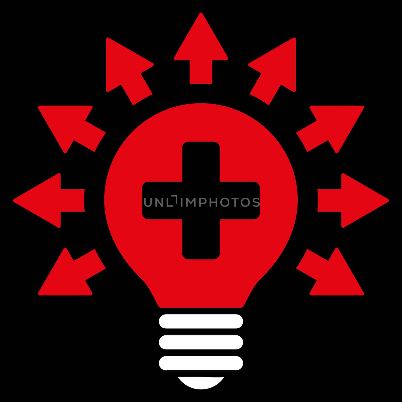 Disinfection Lamp raster icon. Style is bicolor flat symbol, red and white colors, rounded angles, black background.