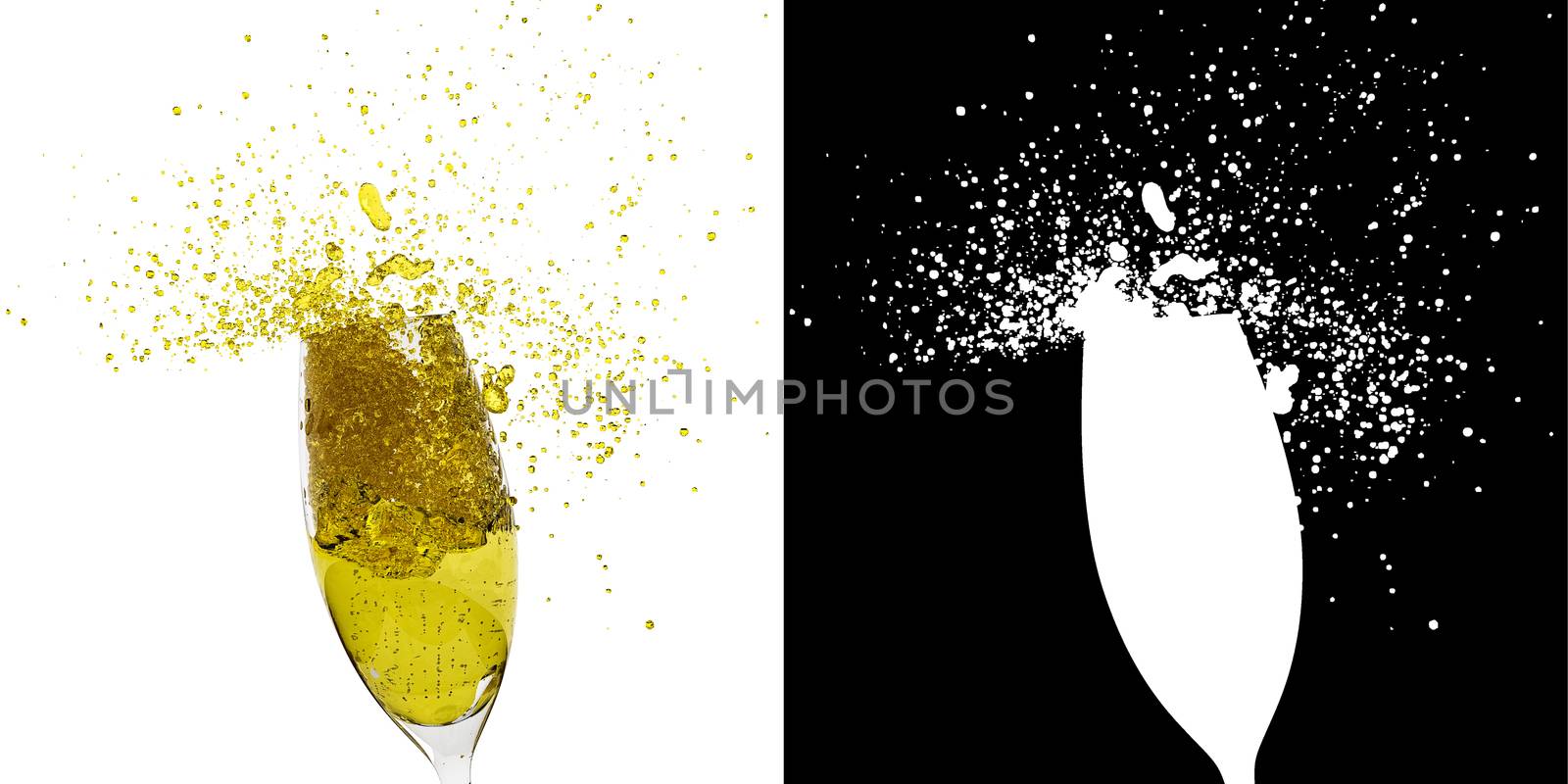 A isolated glass with champagne and easy to use alpha channel on white background