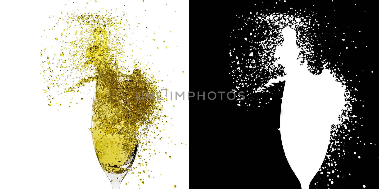 A isolated glass with champagne and easy to use alpha channel on white background