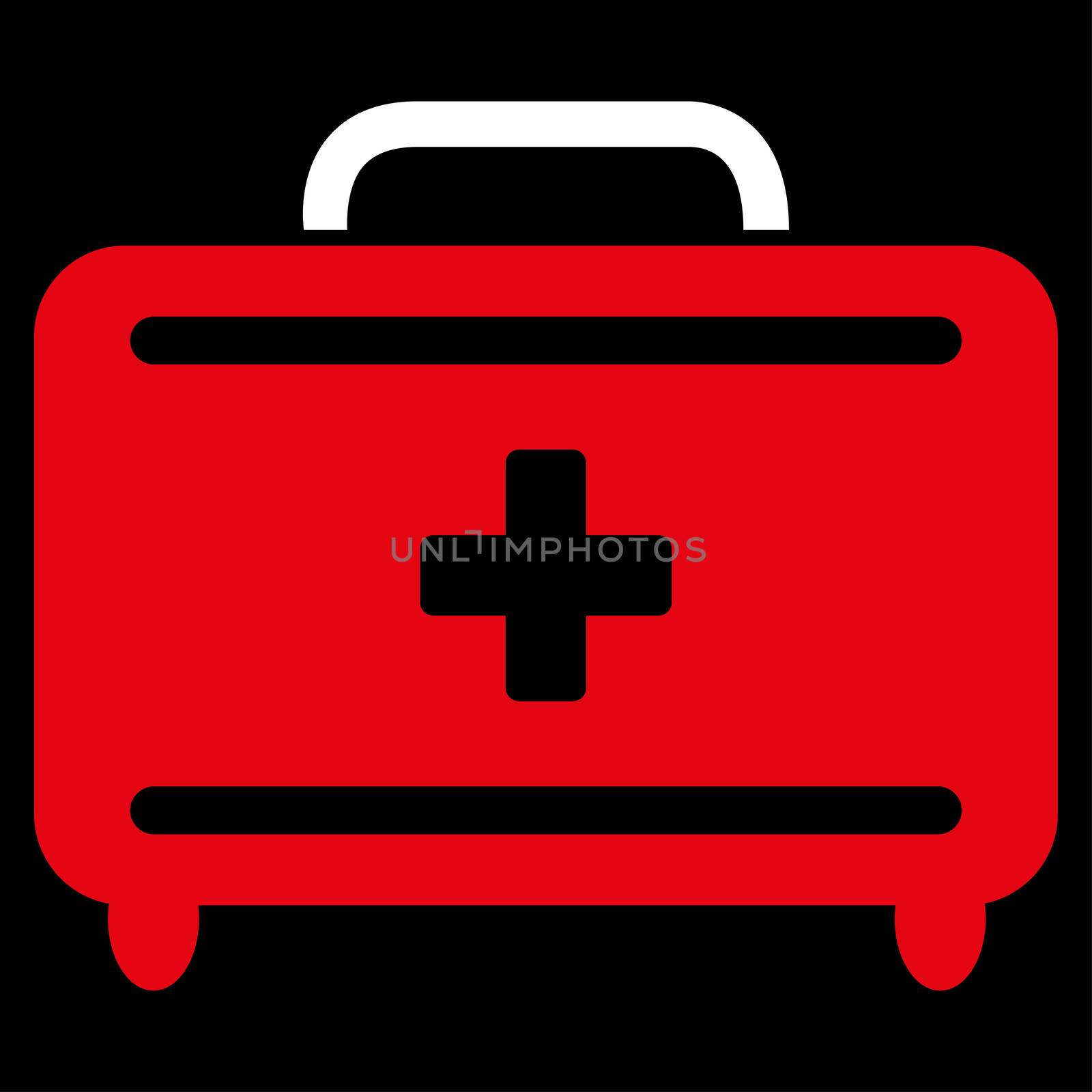 First Aid Toolkit raster icon. Style is bicolor flat symbol, red and white colors, rounded angles, black background.