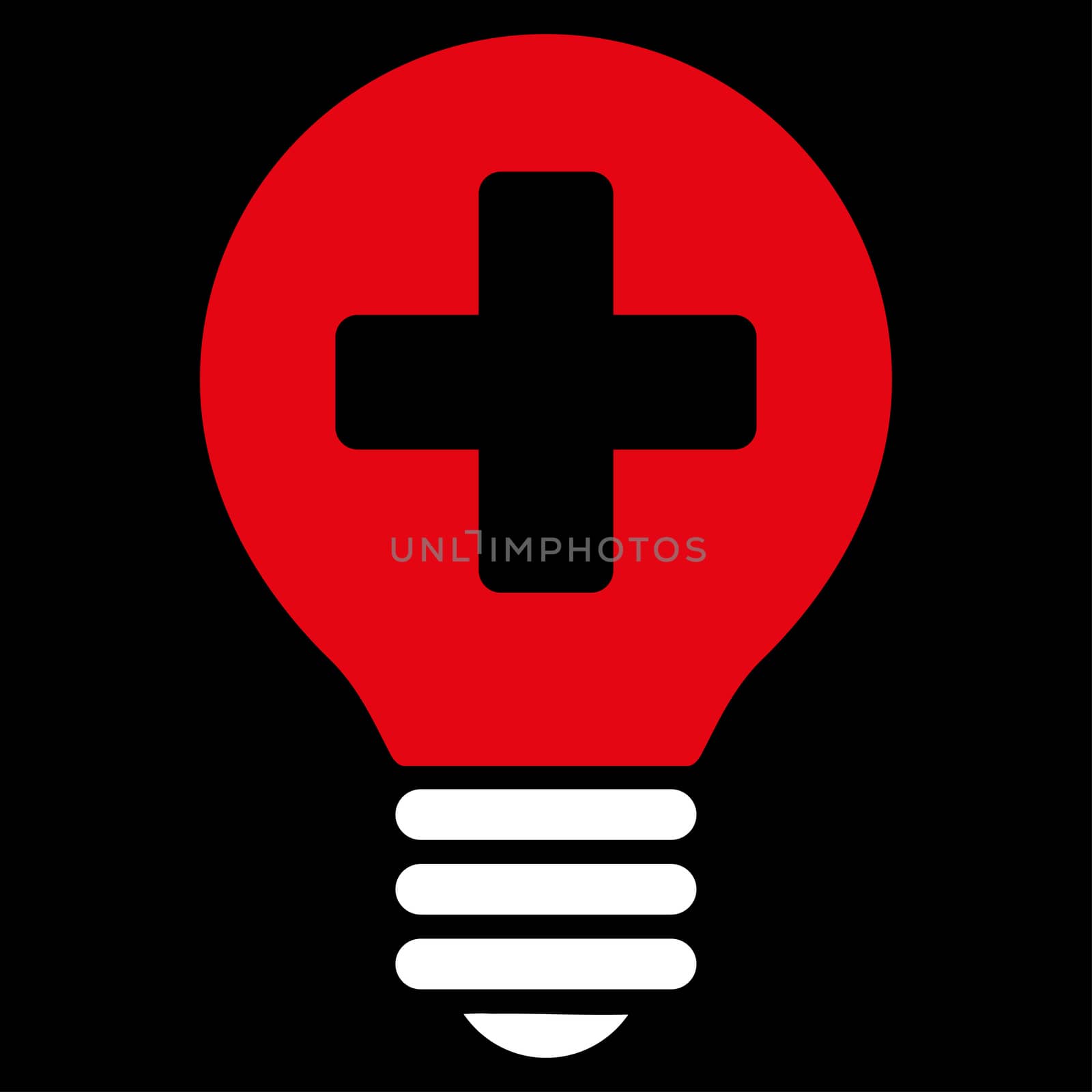 Healh Care Bulb raster icon. Style is bicolor flat symbol, red and white colors, rounded angles, black background.