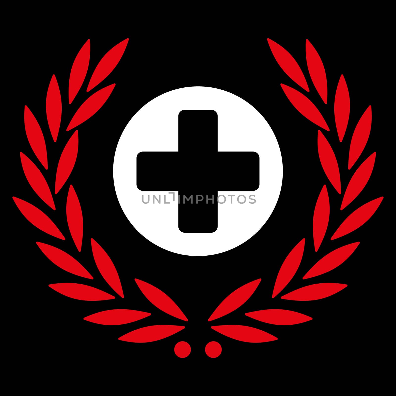 Health Care Embleme raster icon. Style is bicolor flat symbol, red and white colors, rounded angles, black background.