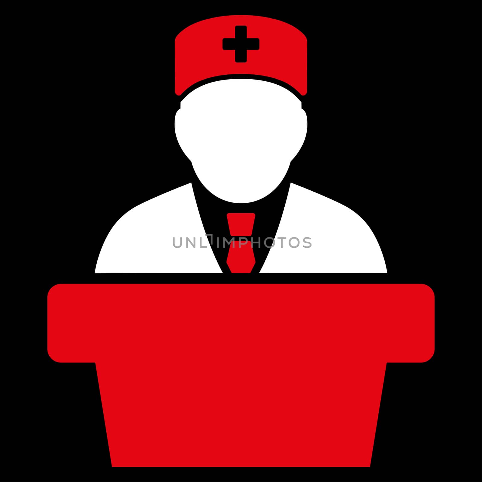 Health Care Official raster icon. Style is bicolor flat symbol, red and white colors, rounded angles, black background.