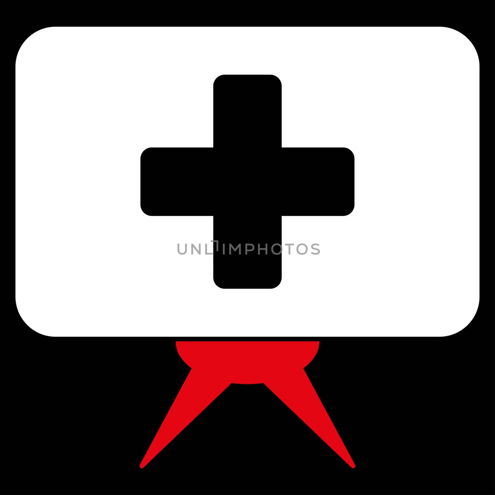 Health Care Presentation raster icon. Style is bicolor flat symbol, red and white colors, rounded angles, black background.