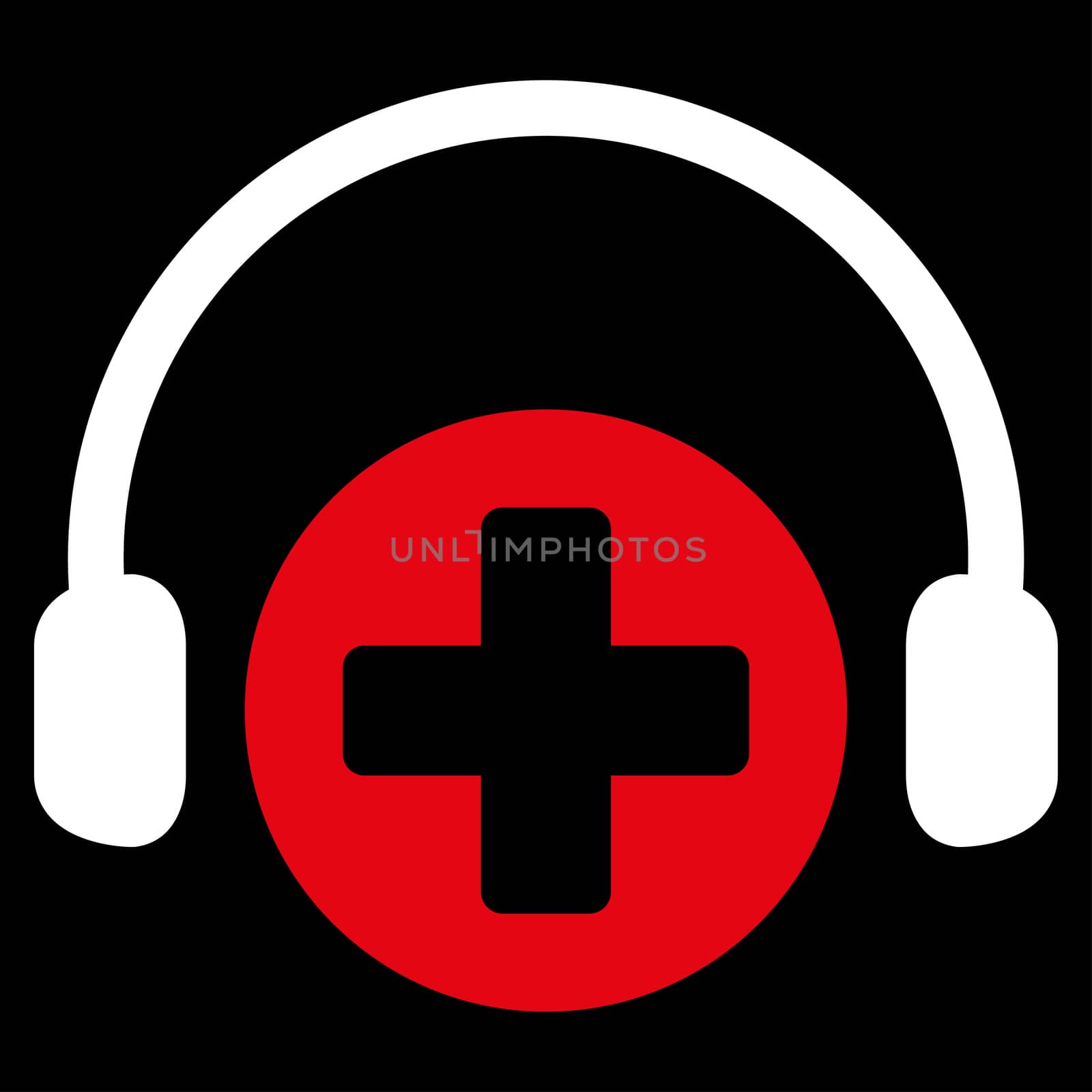 Hospital Call Service raster icon. Style is bicolor flat symbol, red and white colors, rounded angles, black background.