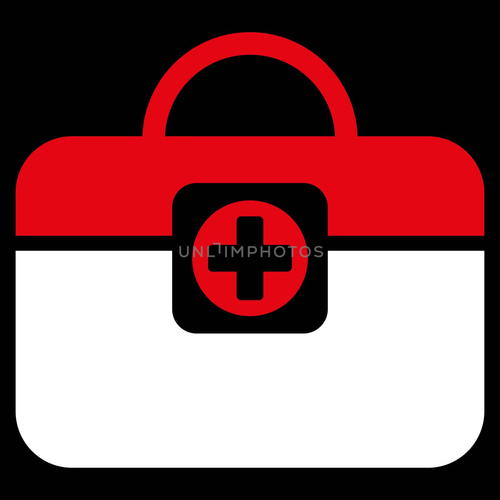 Medic Case raster icon. Style is bicolor flat symbol, red and white colors, rounded angles, black background.