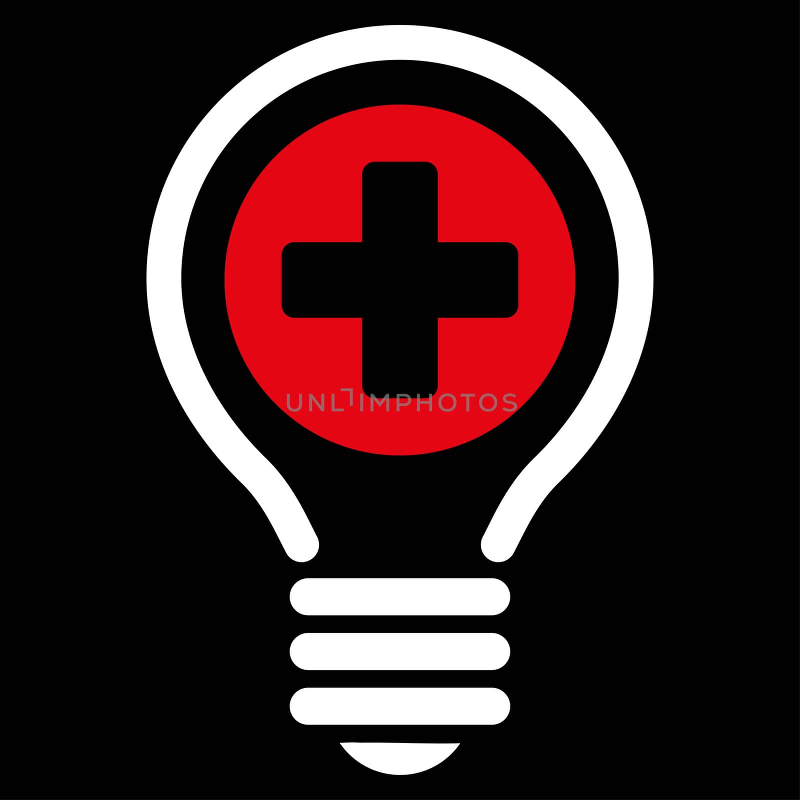Medical Bulb raster icon. Style is bicolor flat symbol, red and white colors, rounded angles, black background.