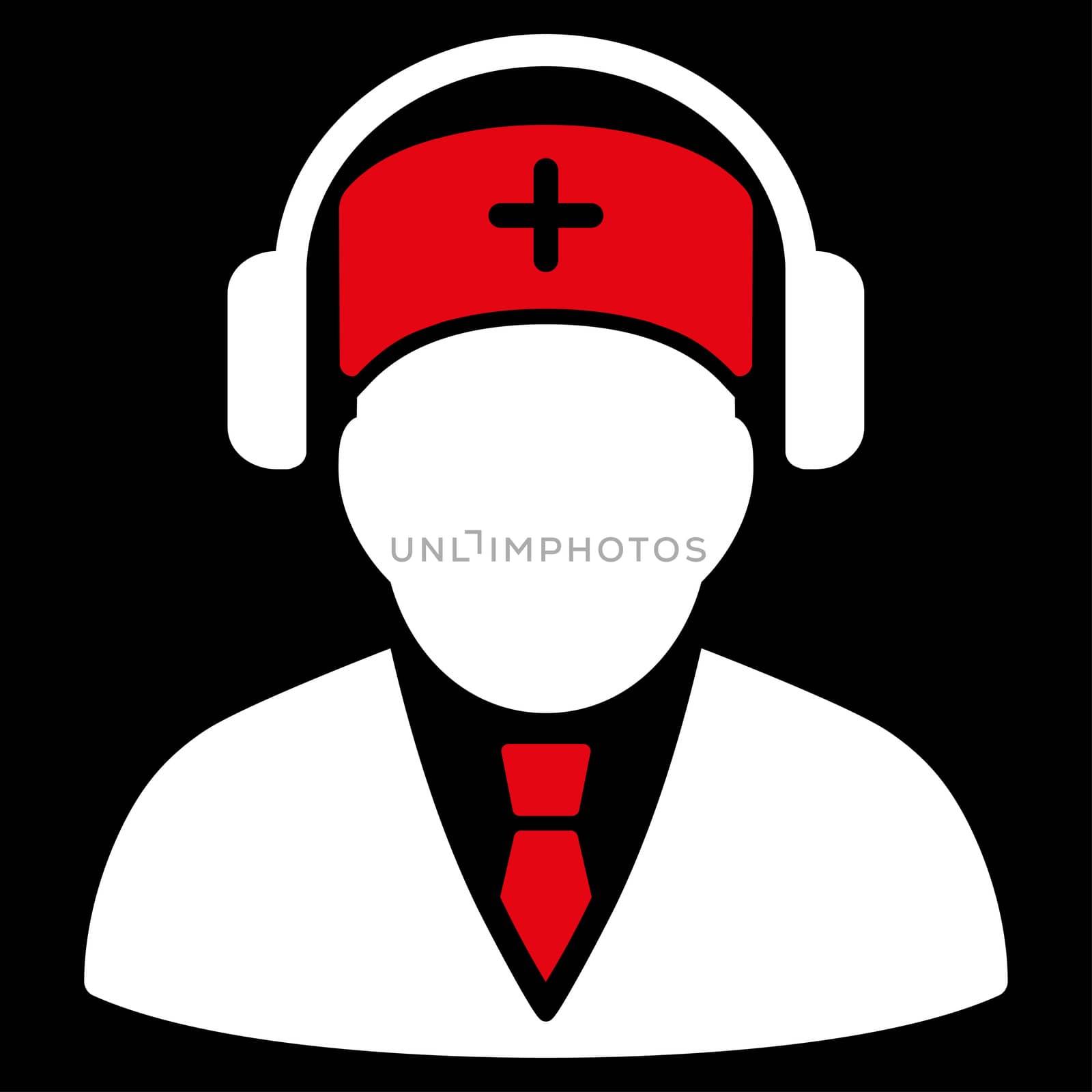 Medical Call Center raster icon. Style is bicolor flat symbol, red and white colors, rounded angles, black background.