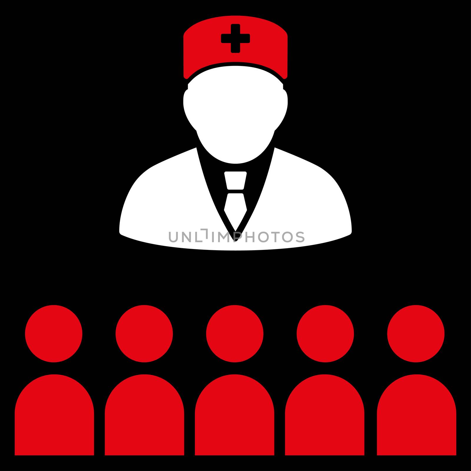 Medical Class raster icon. Style is bicolor flat symbol, red and white colors, rounded angles, black background.