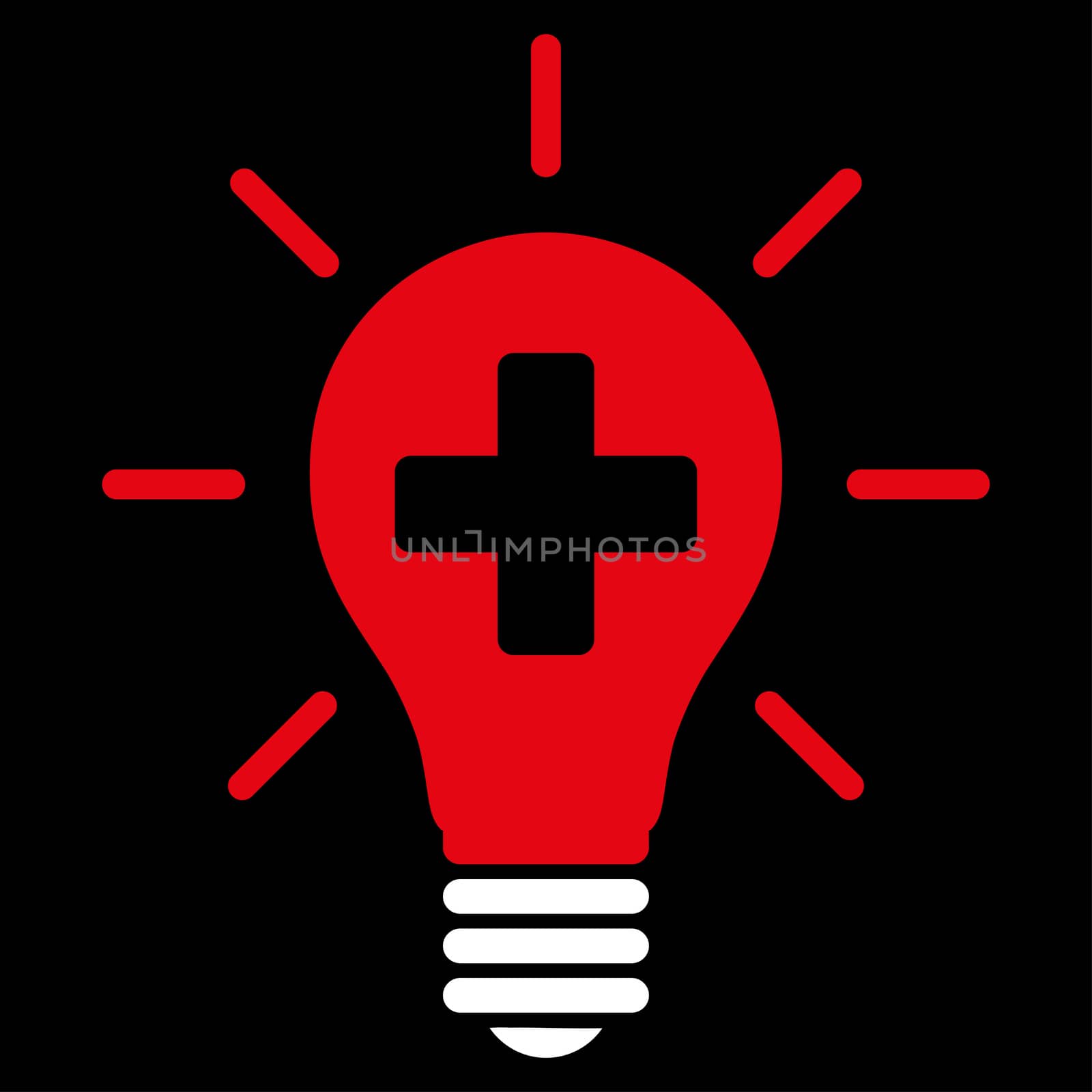 Medical Electric Lamp raster icon. Style is bicolor flat symbol, red and white colors, rounded angles, black background.