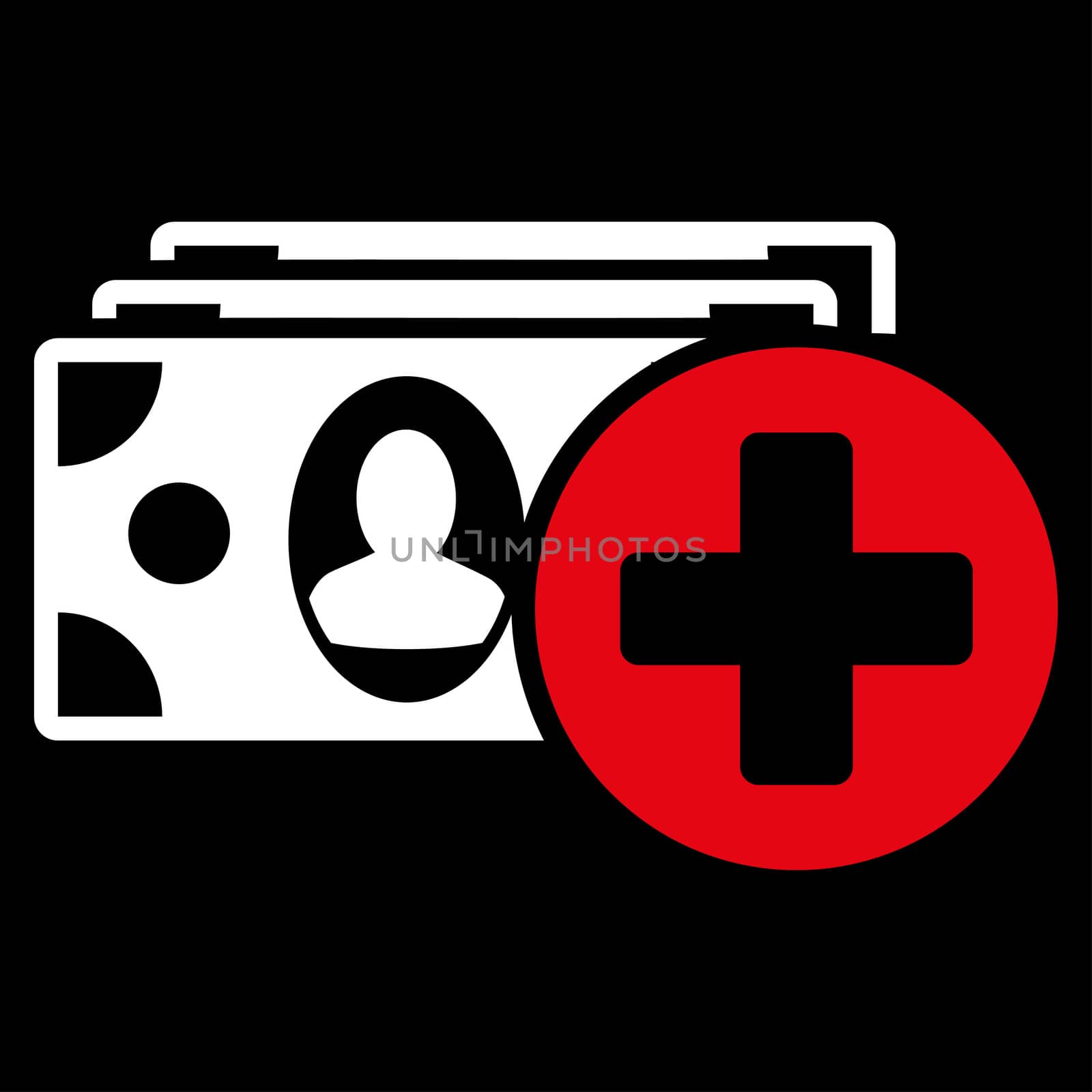 Medical Expences raster icon. Style is bicolor flat symbol, red and white colors, rounded angles, black background.