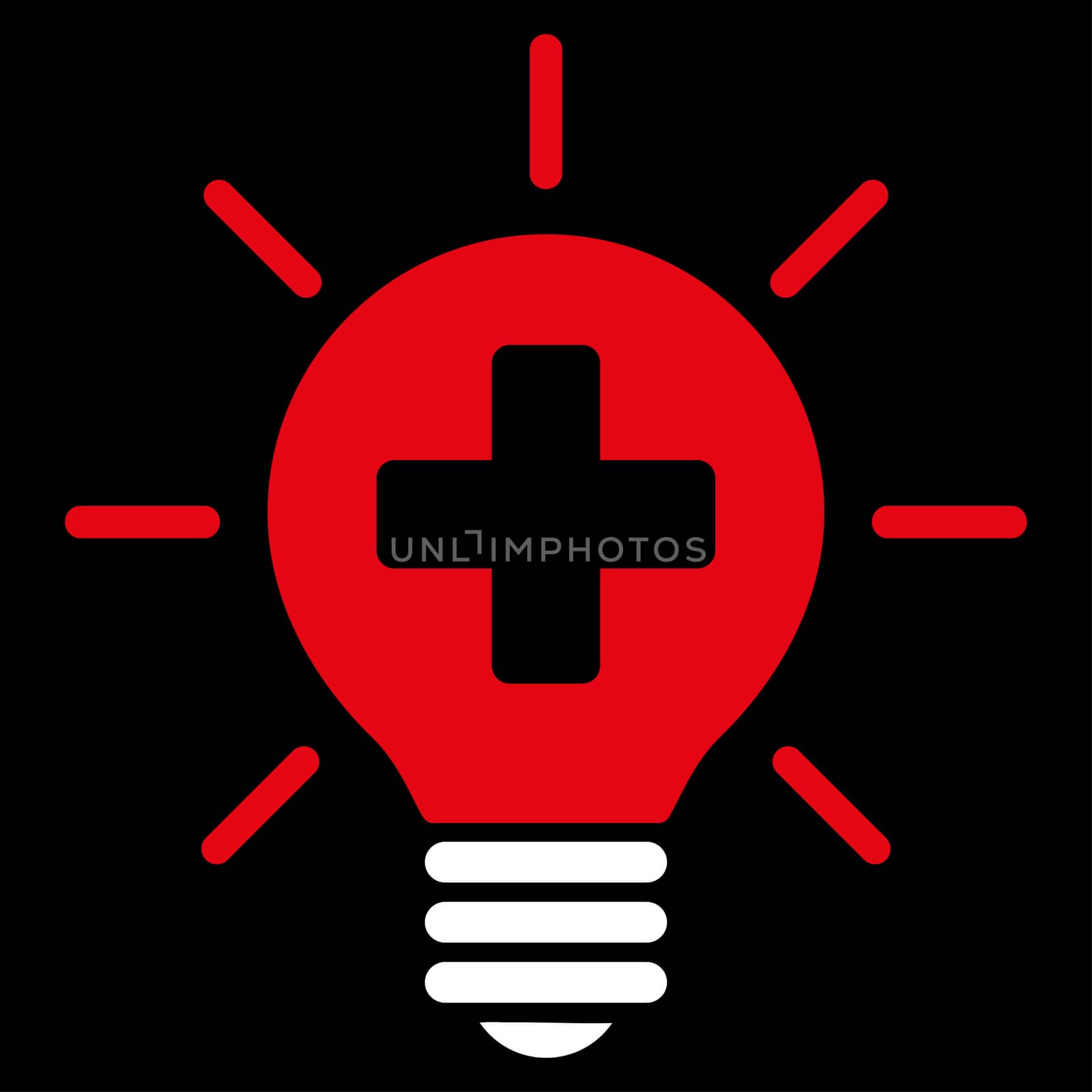 Medical Lamp raster icon. Style is bicolor flat symbol, red and white colors, rounded angles, black background.