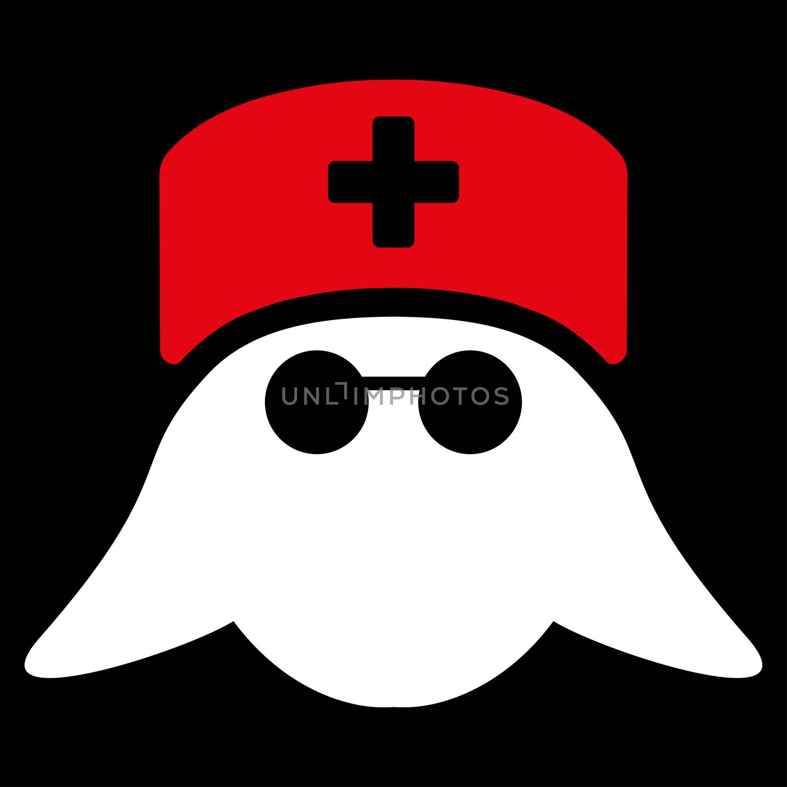 Medical Nurse Head raster icon. Style is bicolor flat symbol, red and white colors, rounded angles, black background.