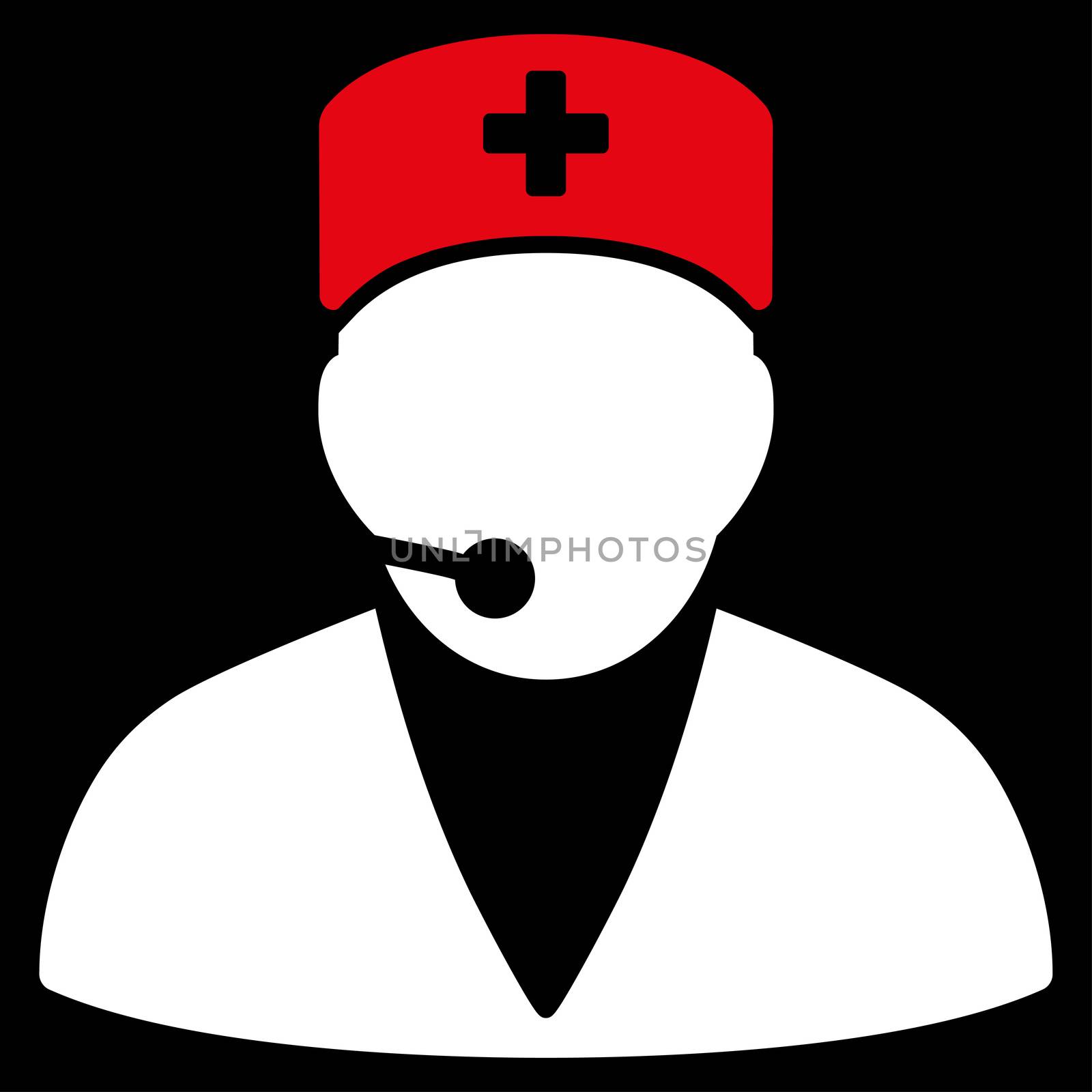 Medical Operator raster icon. Style is bicolor flat symbol, red and white colors, rounded angles, black background.