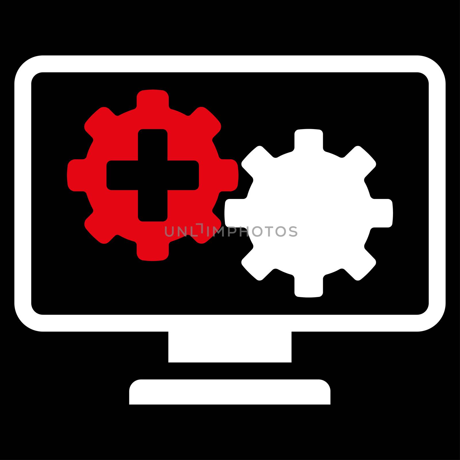 Medical Process Monitoring raster icon. Style is bicolor flat symbol, red and white colors, rounded angles, black background.
