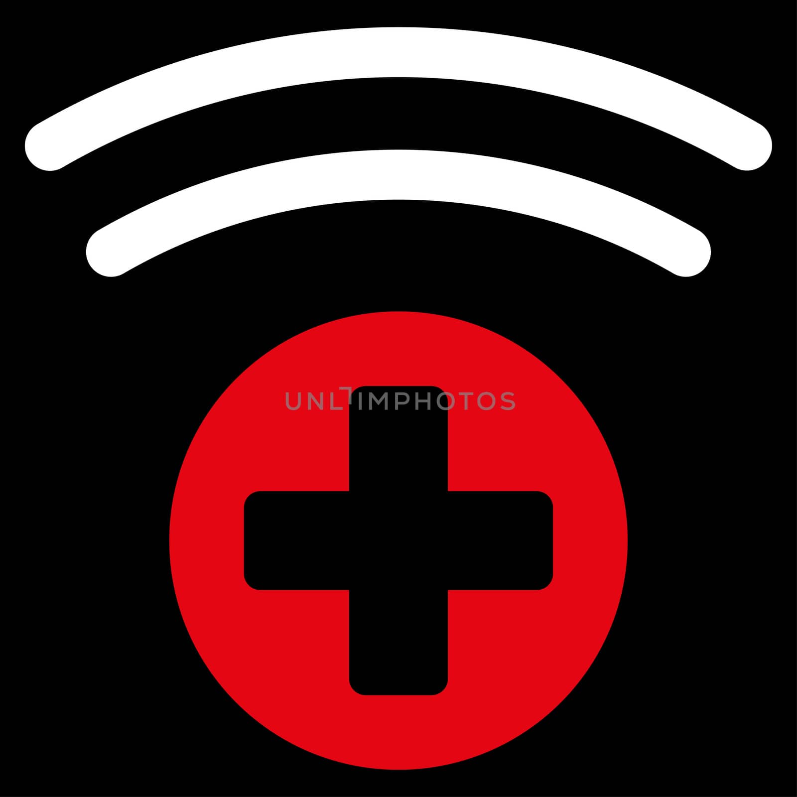 Medical Source raster icon. Style is bicolor flat symbol, red and white colors, rounded angles, black background.