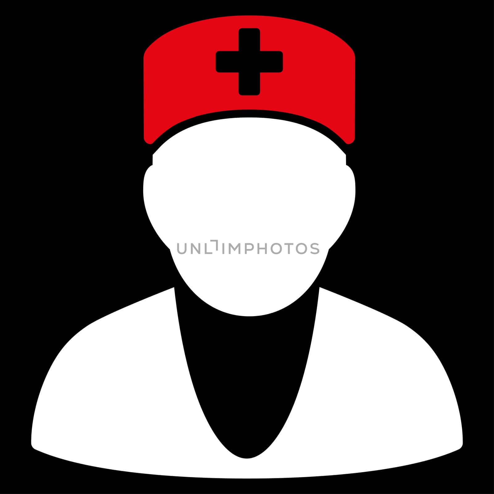 Medic raster icon. Style is bicolor flat symbol, red and white colors, rounded angles, black background.