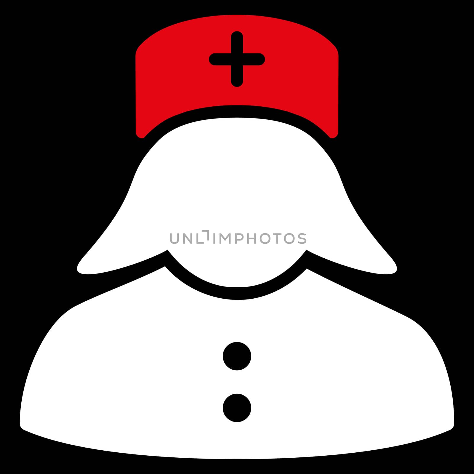 Nurse raster icon. Style is bicolor flat symbol, red and white colors, rounded angles, black background.