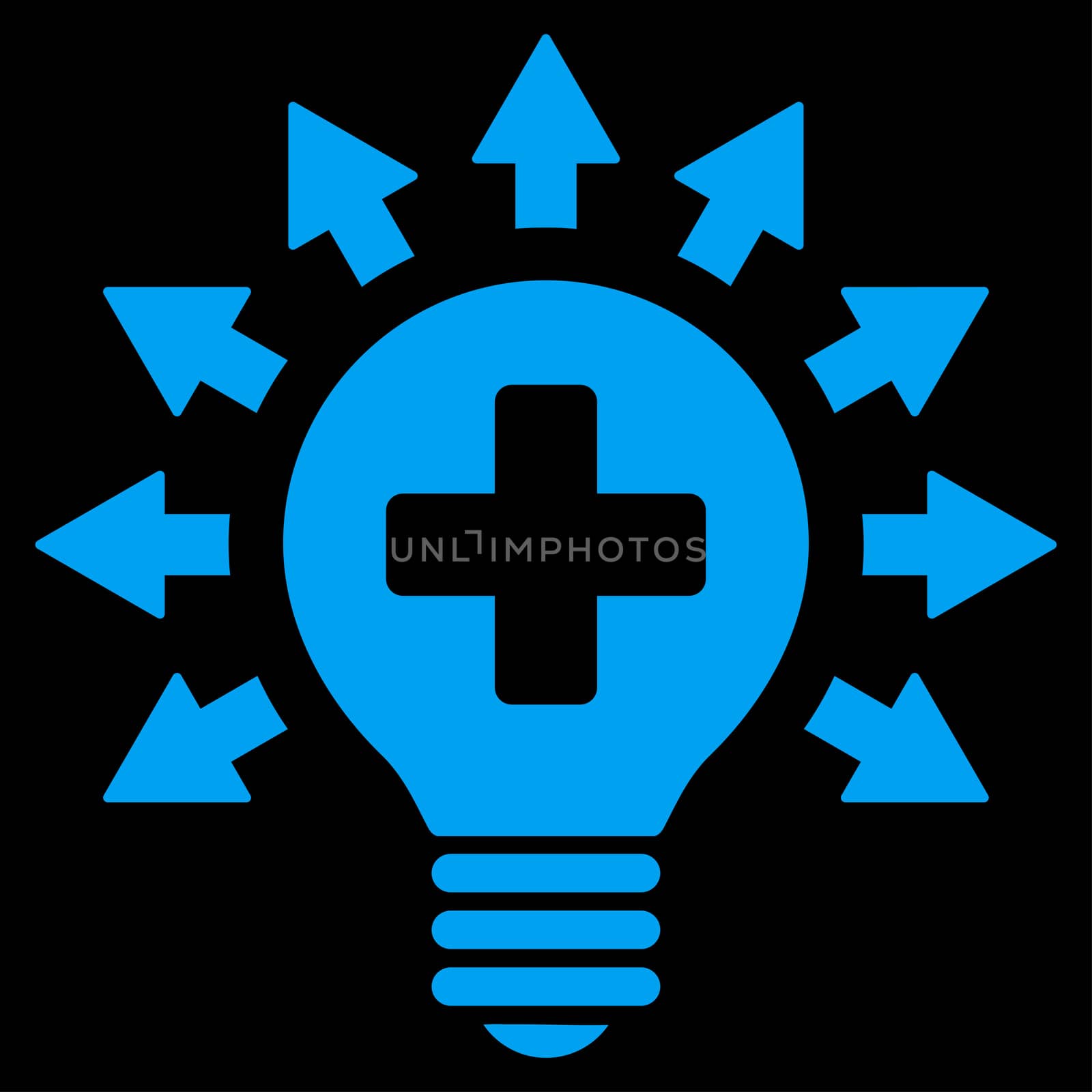 Disinfection Lamp raster icon. Style is flat symbol, blue color, rounded angles, black background.