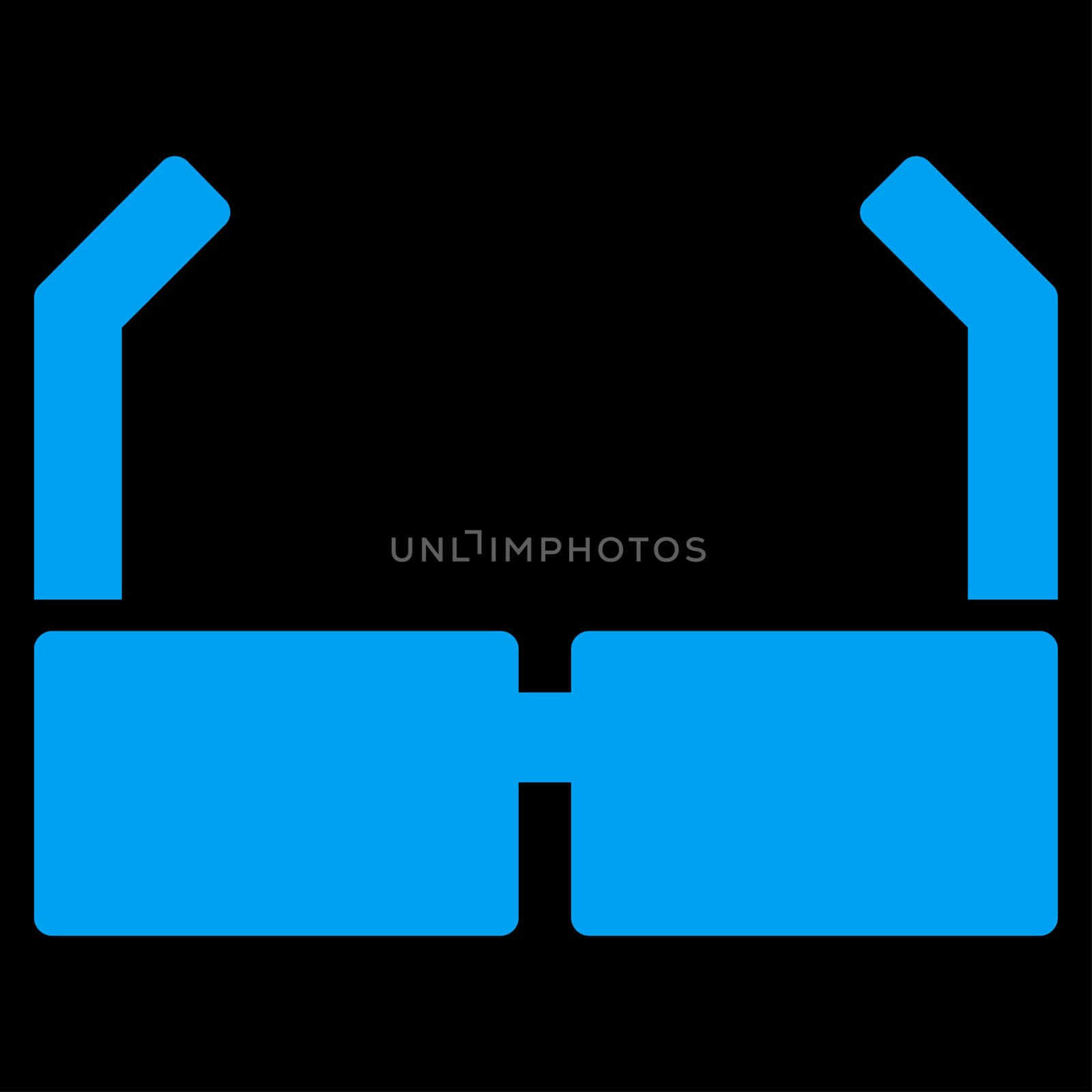 Spectacles raster icon. Style is flat symbol, blue color, rounded angles, black background.