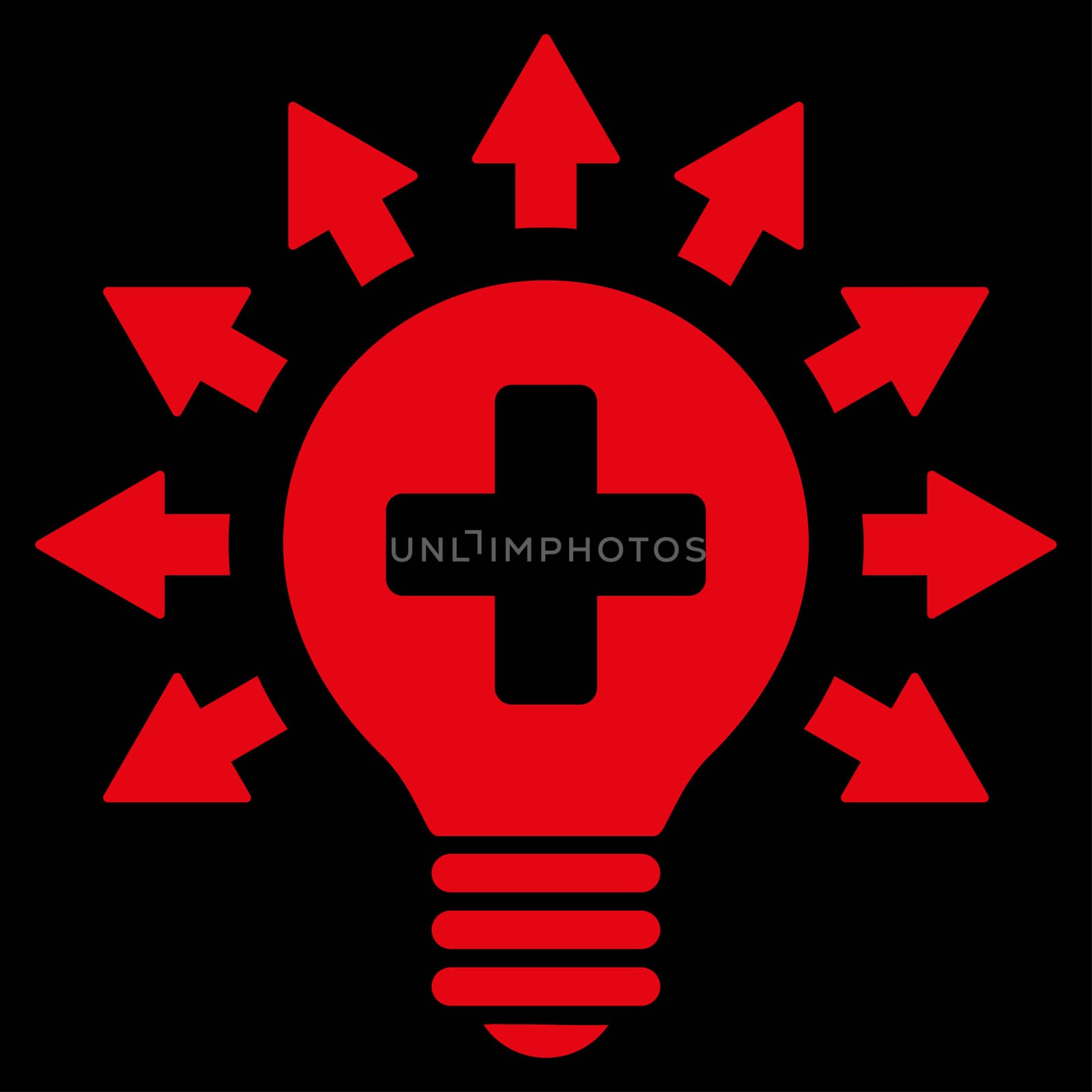 Disinfection Lamp raster icon. Style is flat symbol, red color, rounded angles, black background.