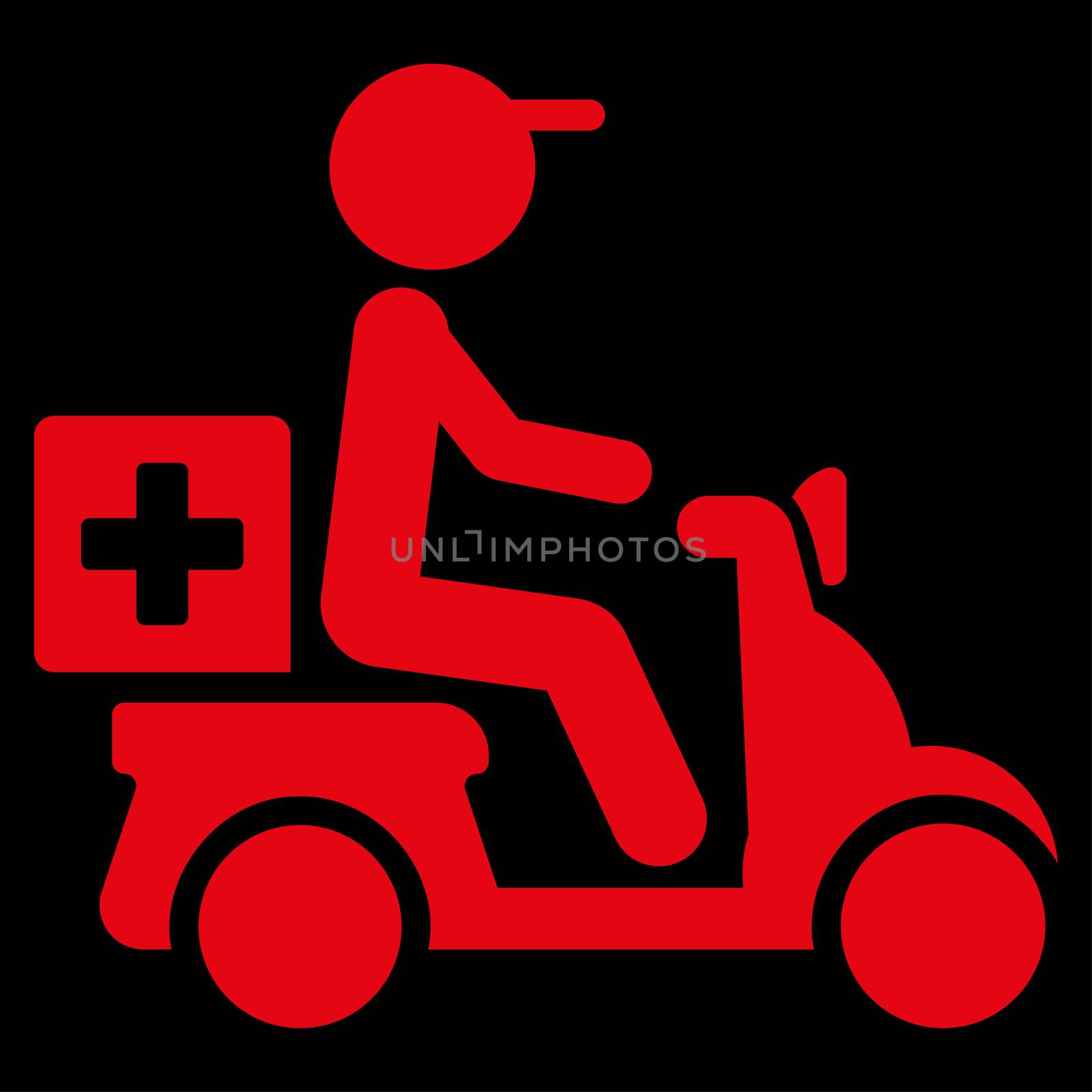 Drugs Motorbike Delivery raster icon. Style is flat symbol, red color, rounded angles, black background.