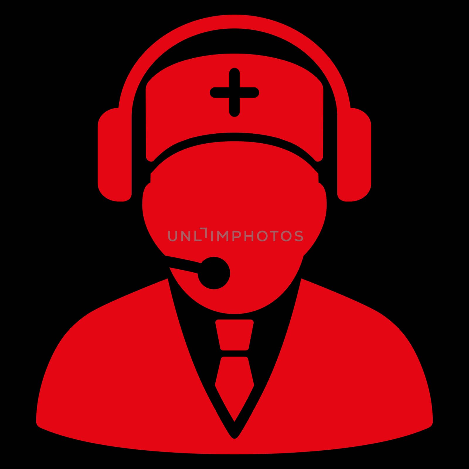 Emergency Operator raster icon. Style is flat symbol, red color, rounded angles, black background.