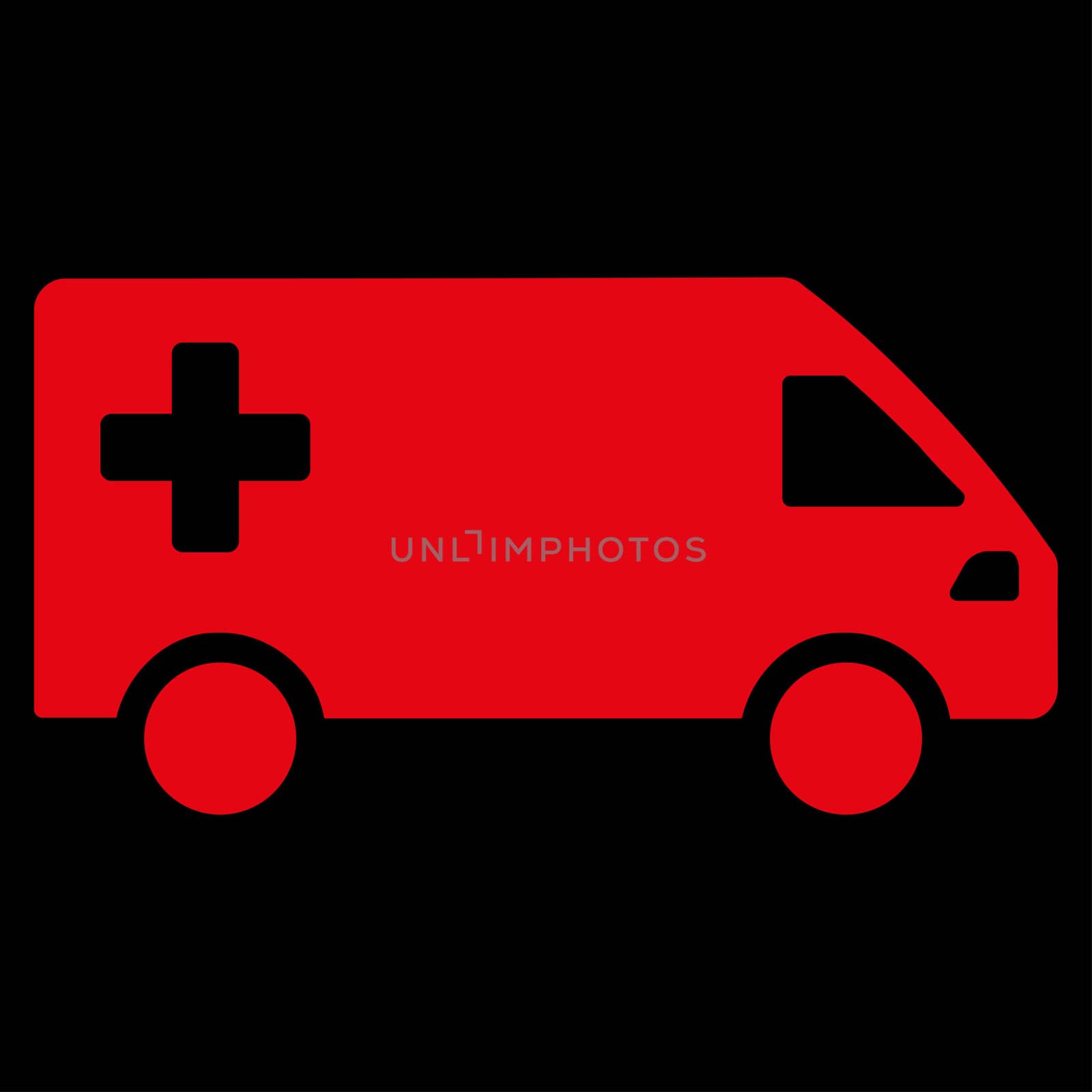 Emergency Van raster icon. Style is flat symbol, red color, rounded angles, black background.