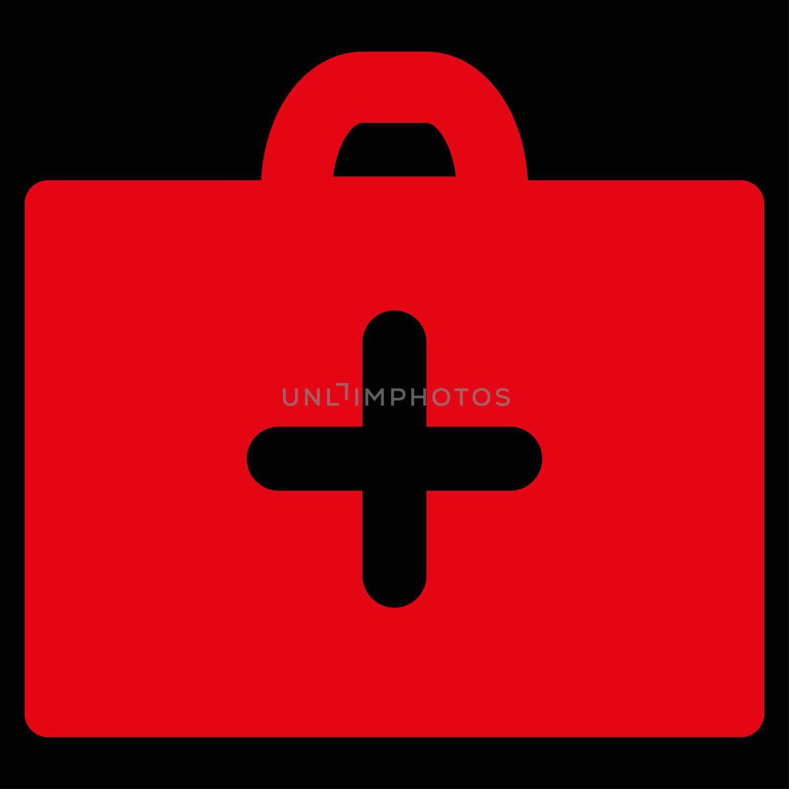 First Aid raster icon. Style is flat symbol, red color, rounded angles, black background.