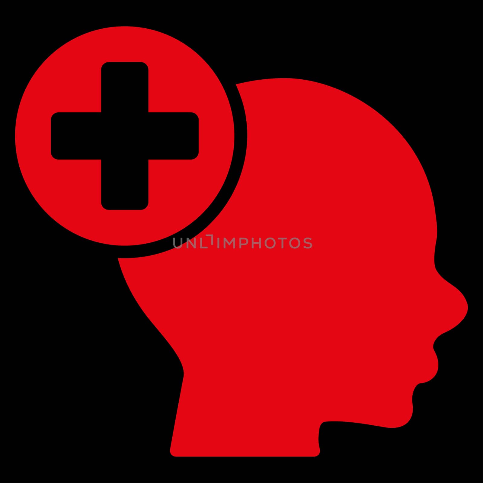 Head Treatment raster icon. Style is flat symbol, red color, rounded angles, black background.
