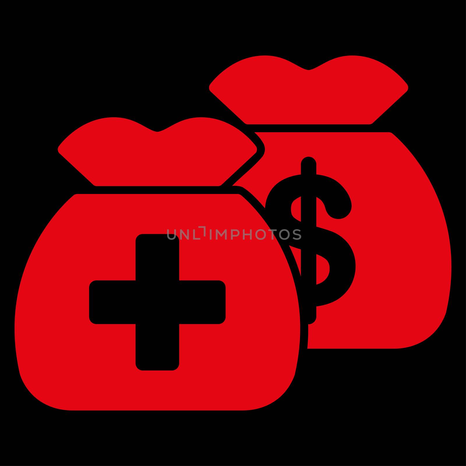 Health Care Funds raster icon. Style is flat symbol, red color, rounded angles, black background.