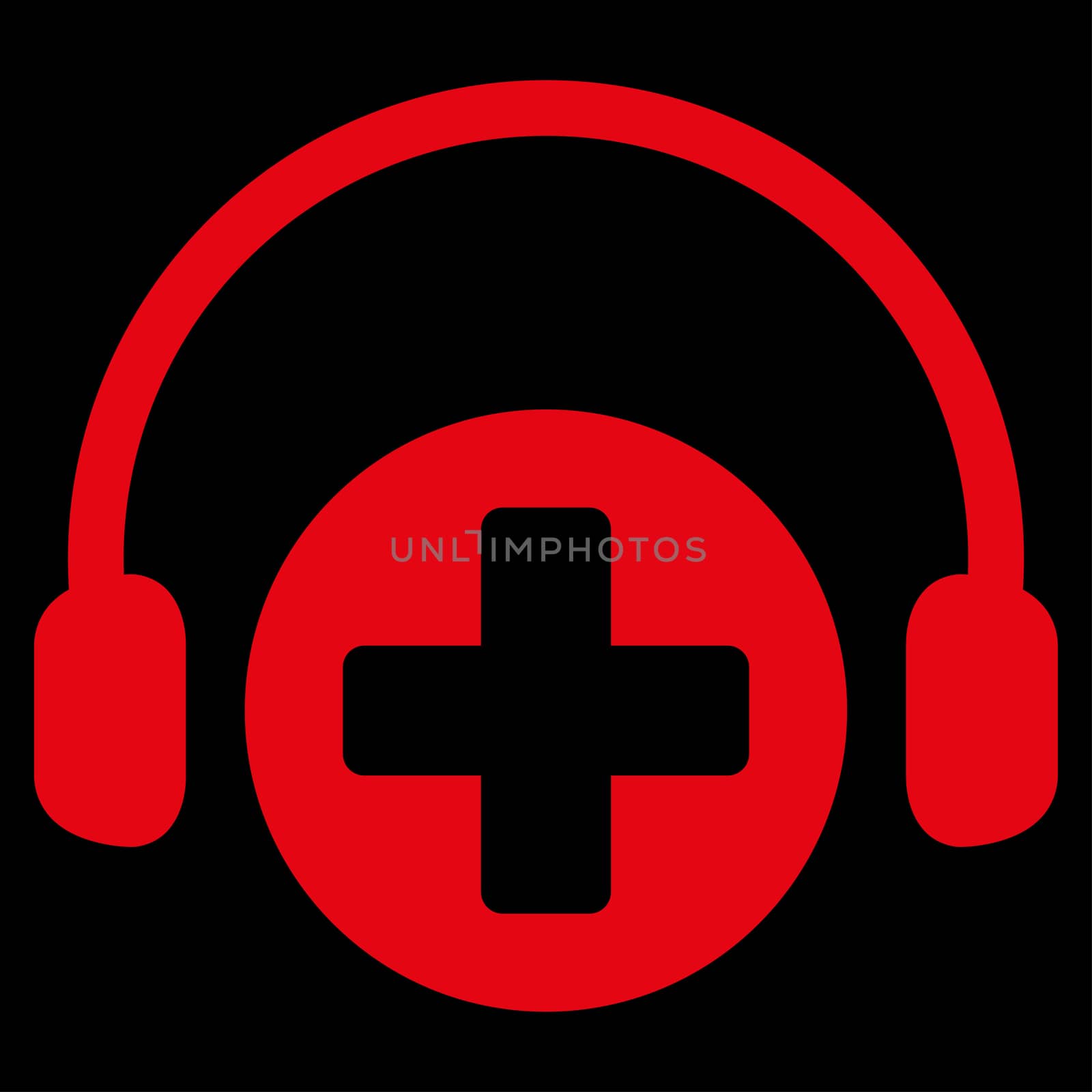 Hospital Call Service raster icon. Style is flat symbol, red color, rounded angles, black background.