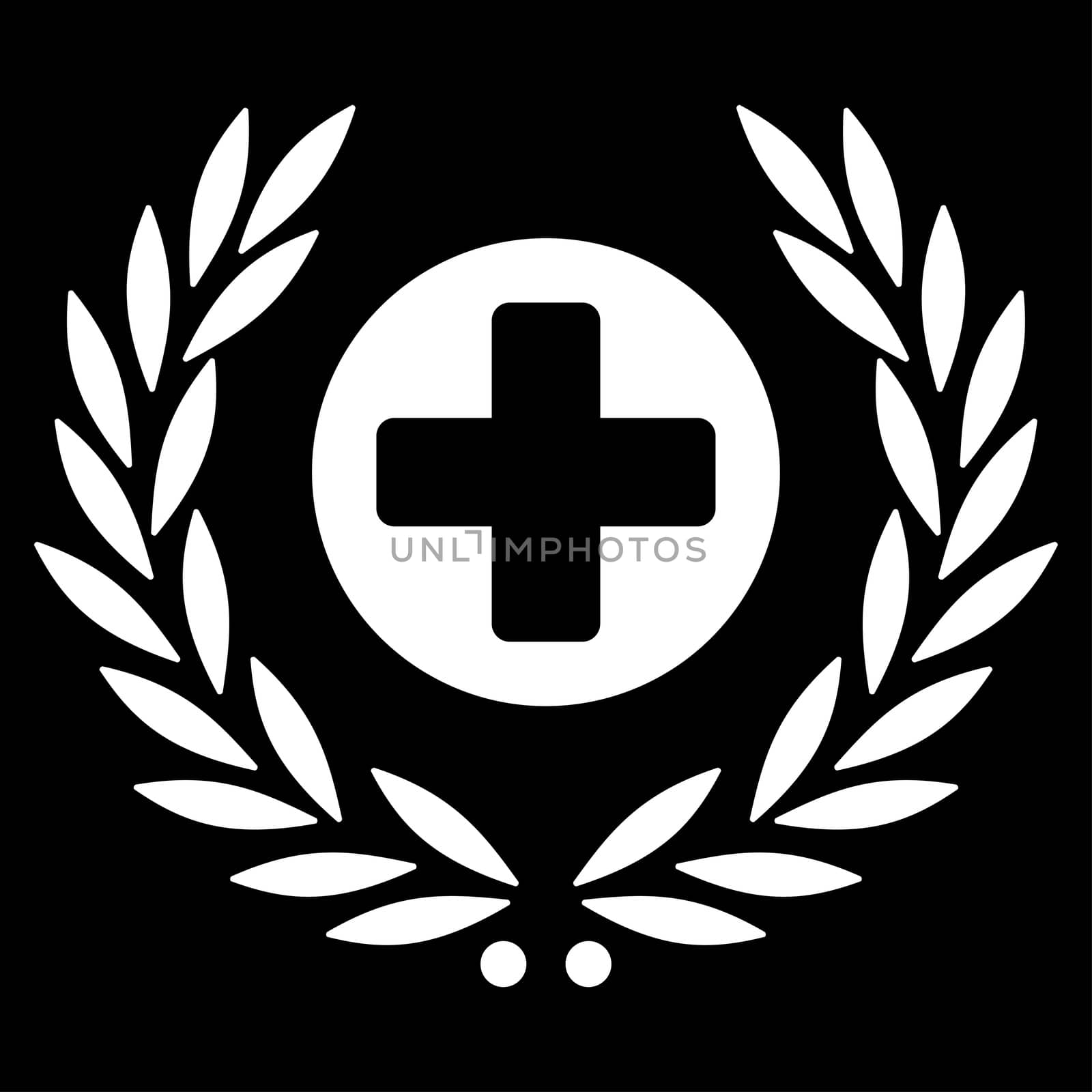 Health Care Embleme raster icon. Style is flat symbol, white color, rounded angles, black background.