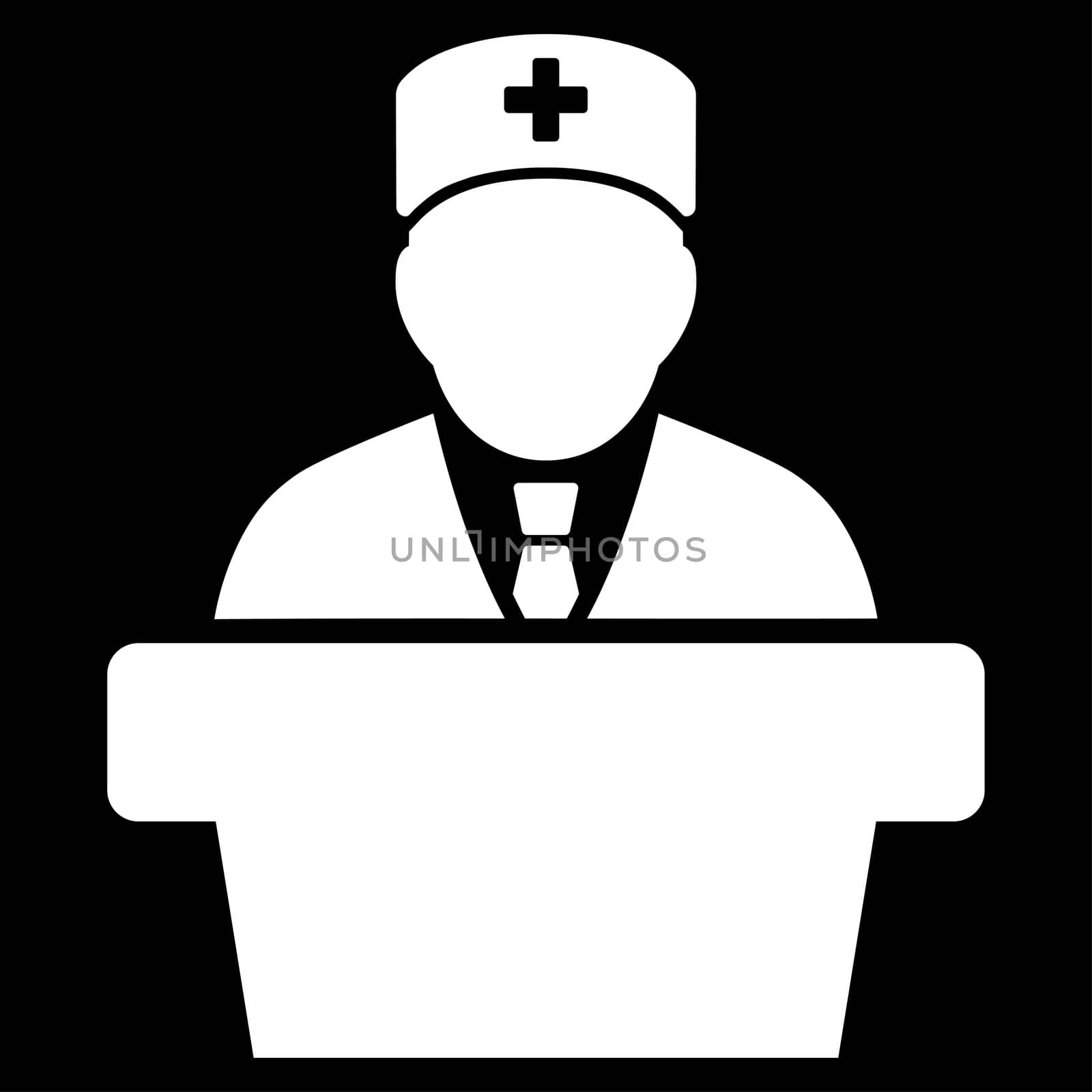 Health Care Official raster icon. Style is flat symbol, white color, rounded angles, black background.
