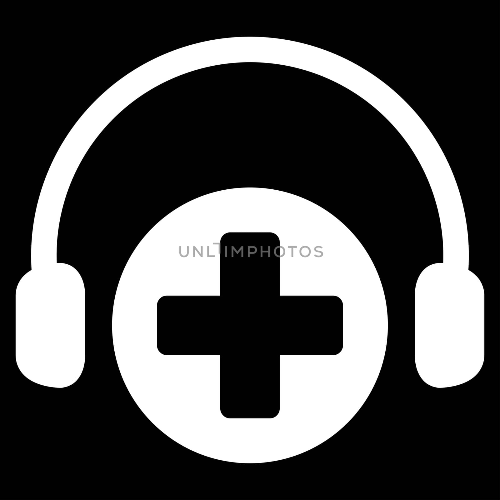 Hospital Call Service raster icon. Style is flat symbol, white color, rounded angles, black background.